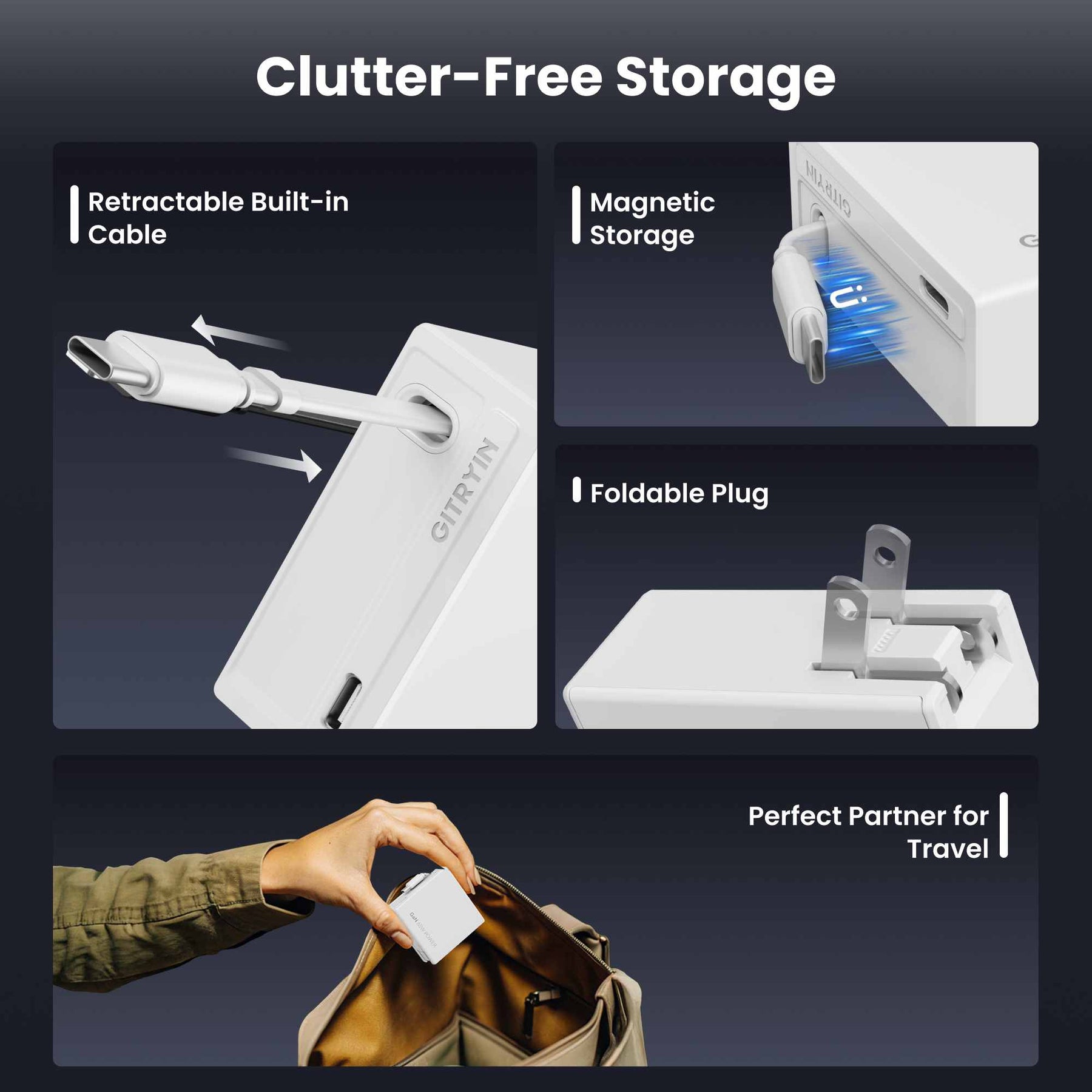 Gitryin Retractable 65W Fast Charger for 3C Devices