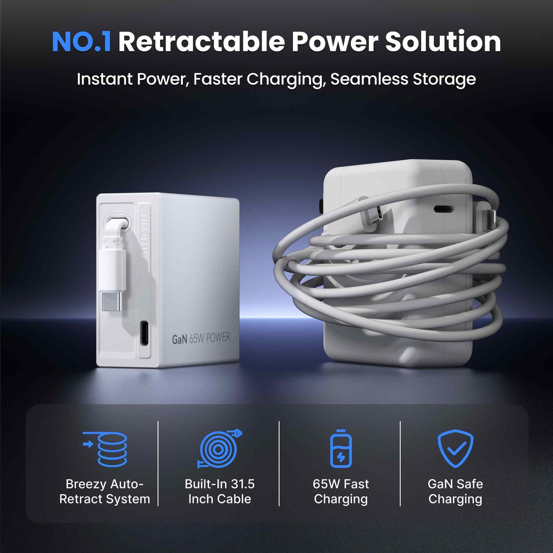 Gitryin Retractable 65W Fast Charger for 3C Devices