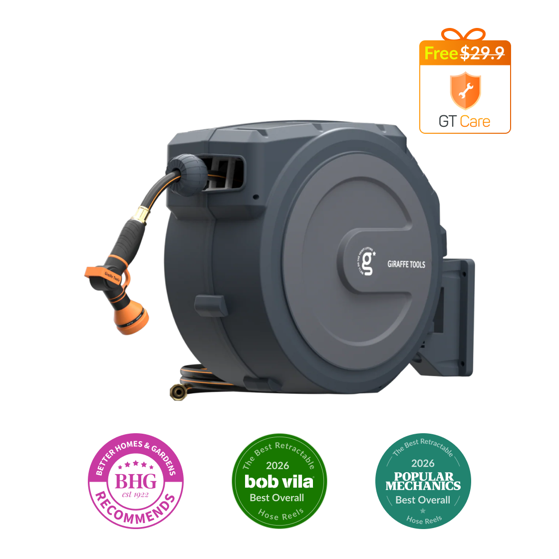 Retractable Garden Hose Reel-5/8in-90ft | Giraffe Tools