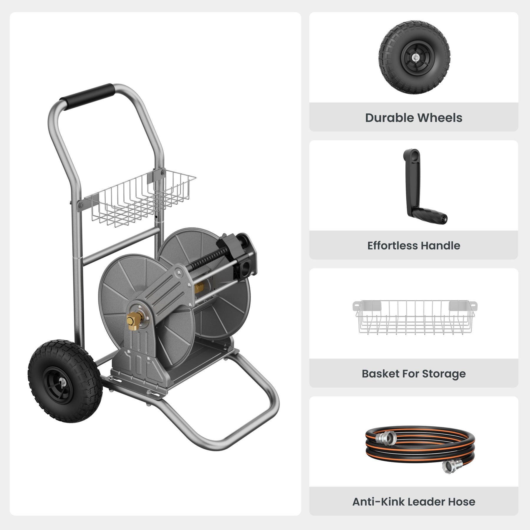 Garden Hose Reel Cart-2 Wheels-Metal-Heavy Duty