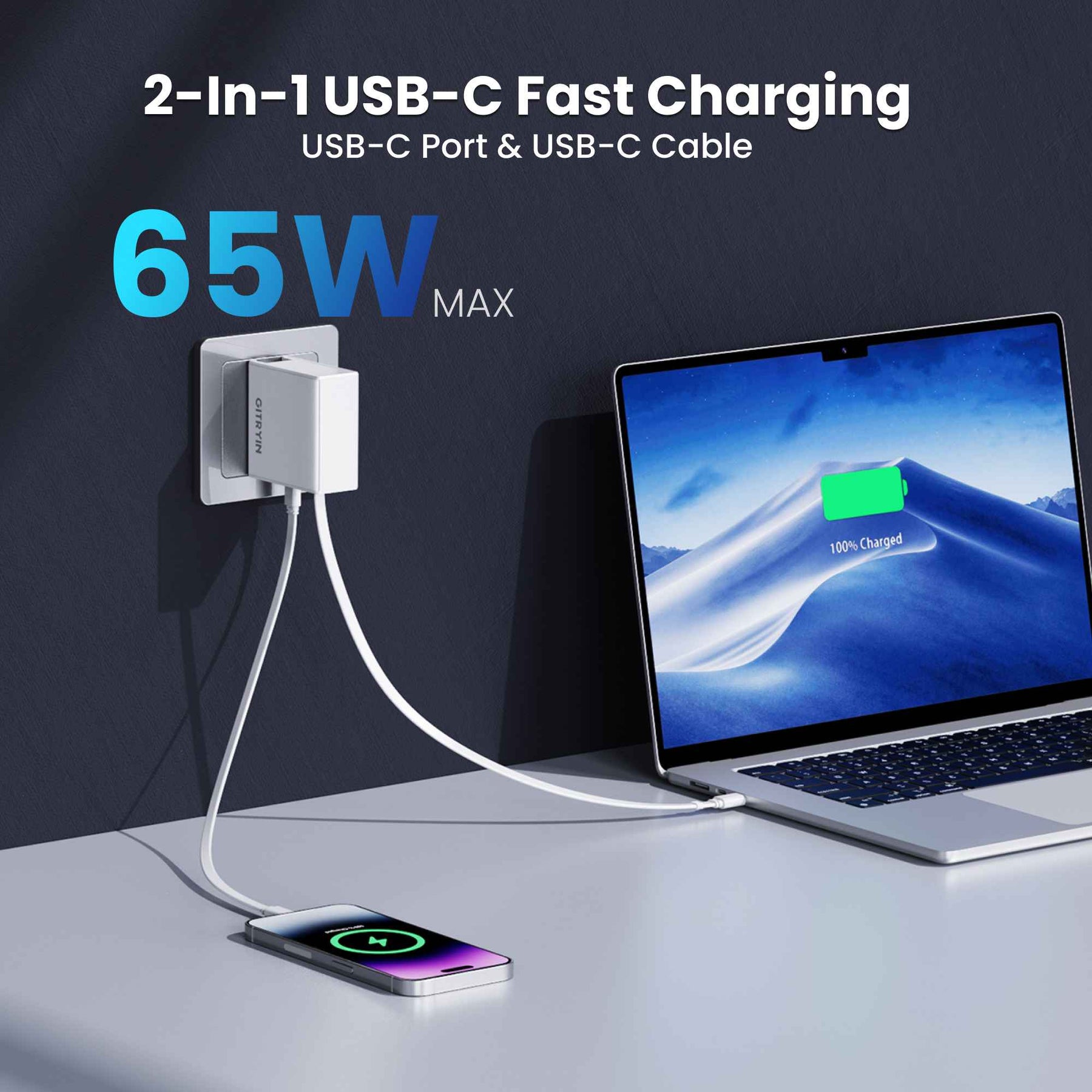 Gitryin Retractable 65W Fast Charger for 3C Devices