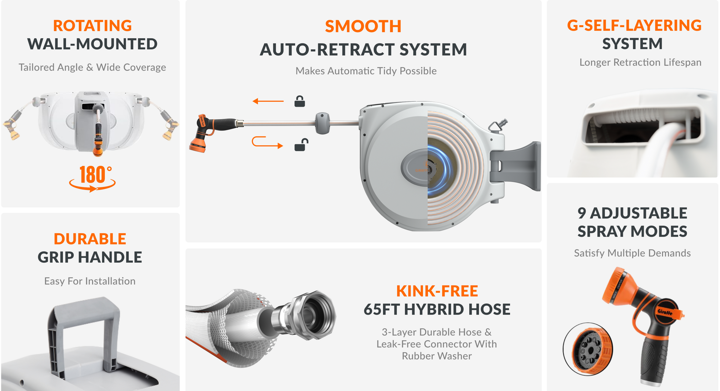 Giraffe Tools Retractable Garden Hose Reels