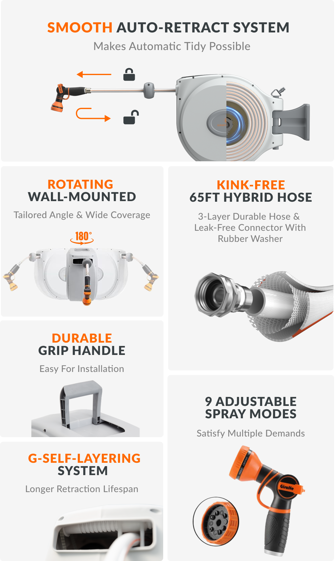 Giraffe Tools Retractable Garden Hose Reels