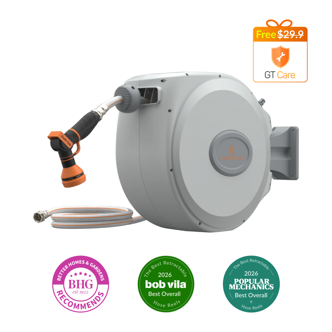 Retractable Garden Hose Reel-5/8in-65ft | Giraffe Tools