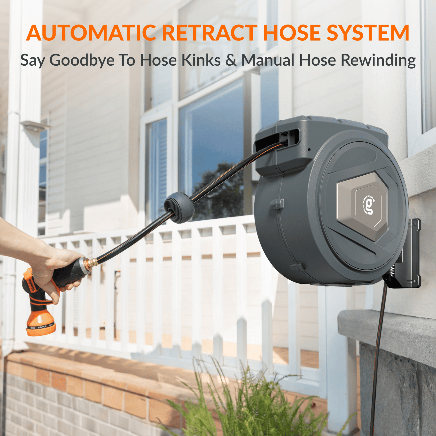 Premium Instant Glide Retractable Garden Hose Reel - Metal Bracket
