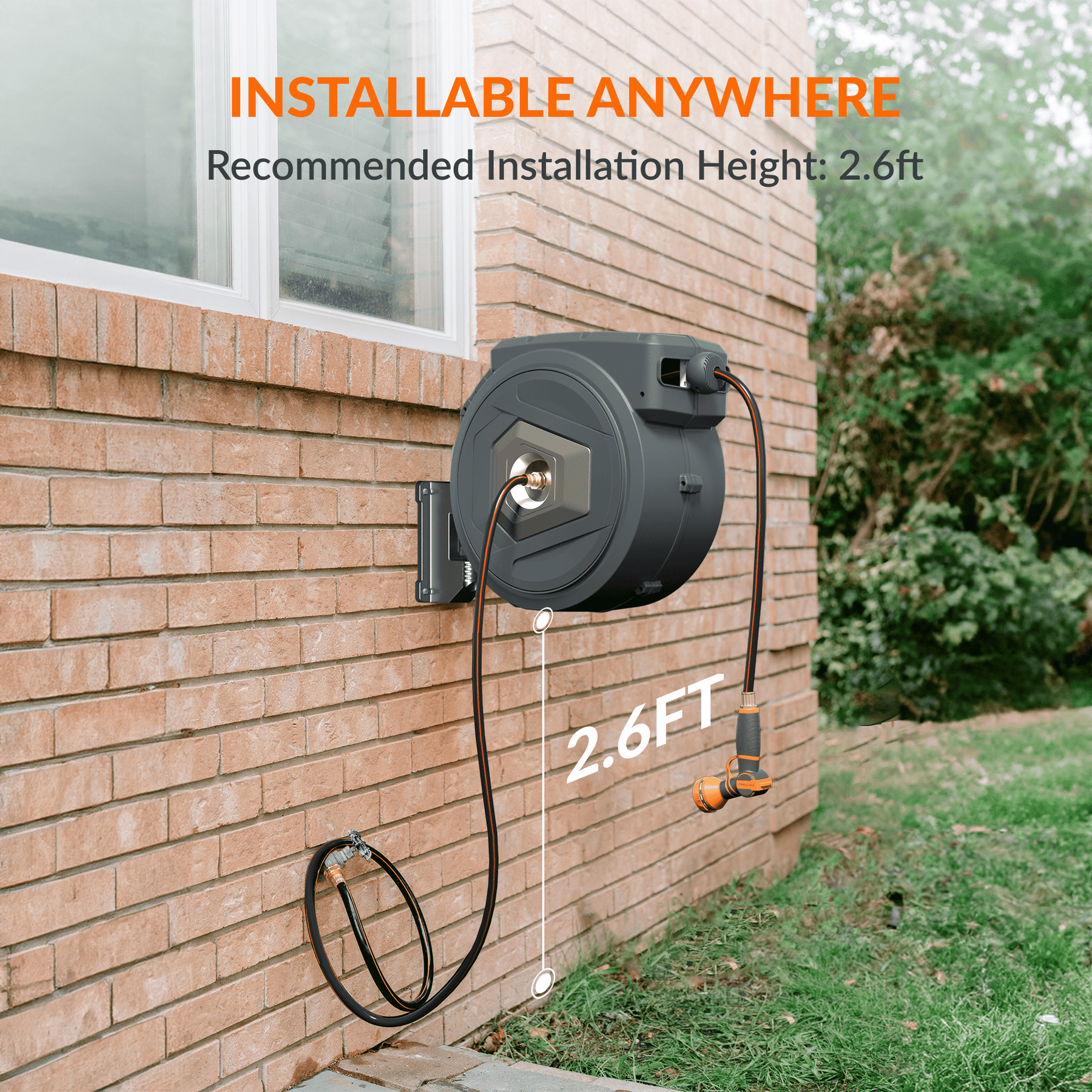 Premium Instant Glide Retractable Garden Hose Reel - Metal Bracket