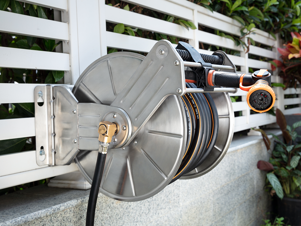 Streamline Your Garden Maintenance with Stainless Steel Wall Mounted Hose Reel