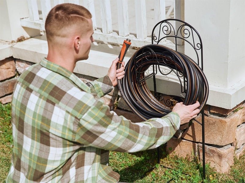 Utility hose holder for expandable hose for Gardens & Irrigation