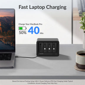 Gitryin Desktop Charging Station 12-in-1 (65W Combo) Features showing the black model delivering fast laptop charging