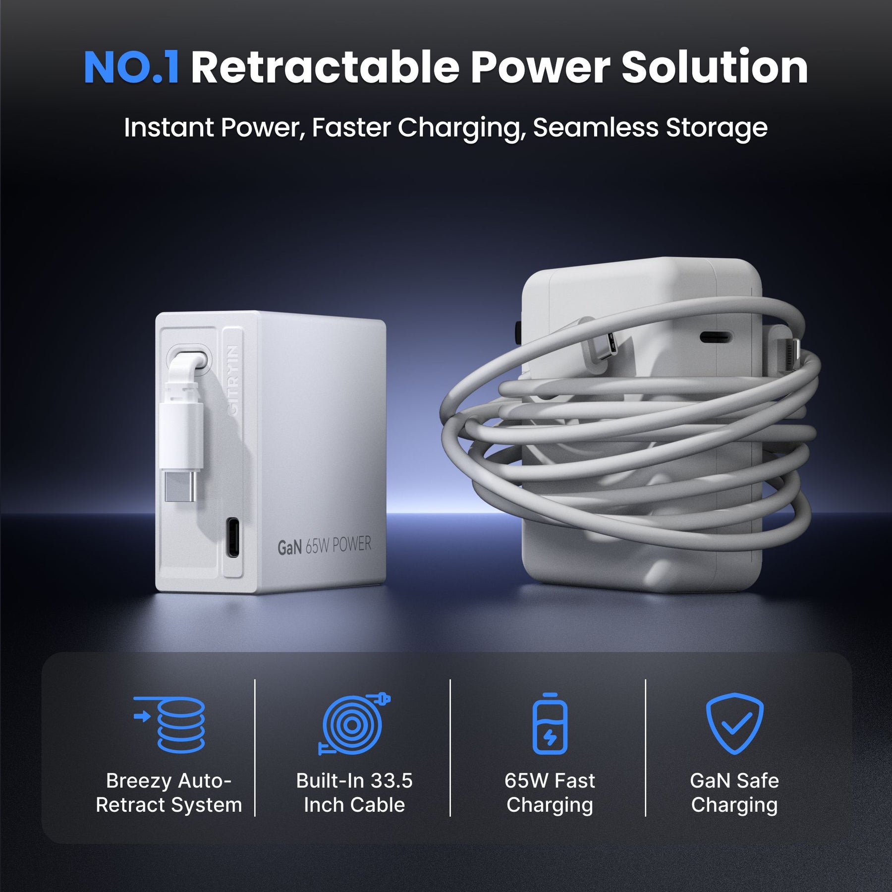Gitryin Retractable 65W Fast Charger for 3C Devices
