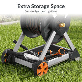 Garden Hose Reel Cart with Tool Tray