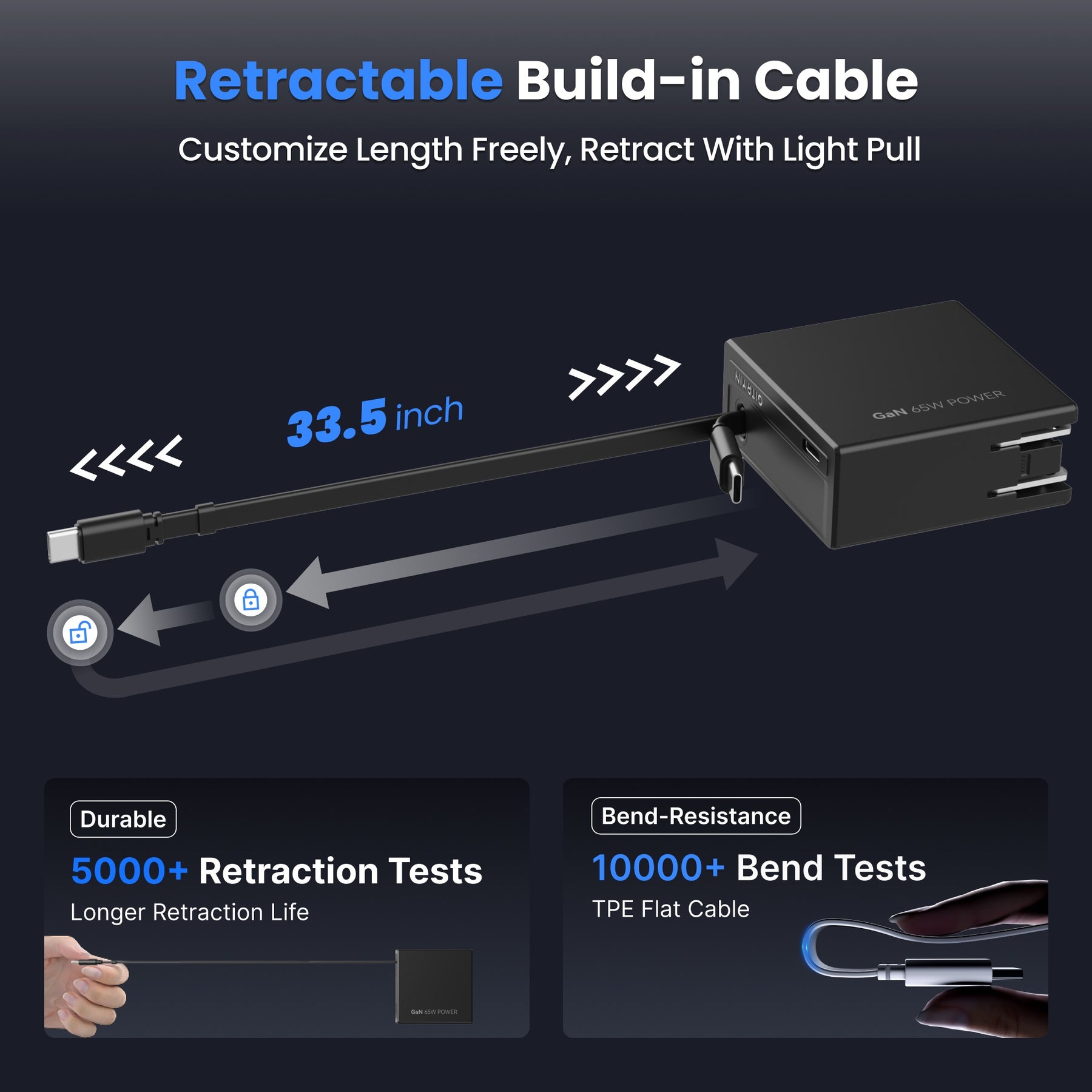 Gitryin Retractable 65W Fast Charger for 3C Devices