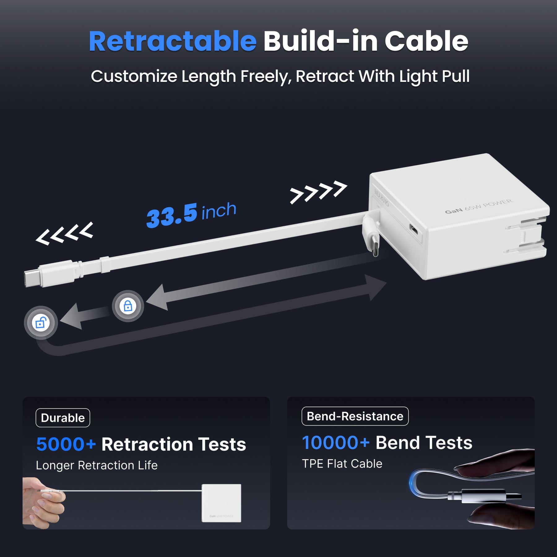 Gitryin Retractable 65W Fast Charger for 3C Devices