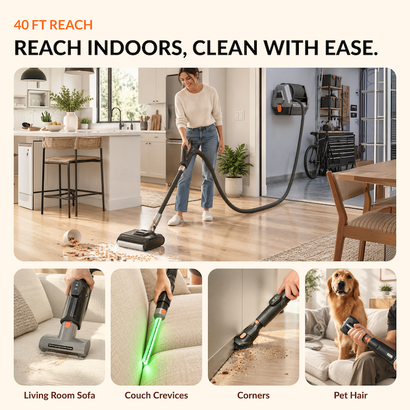 Giraffe Tools GrandFlux Retractable Vacuum Cleaner Features 