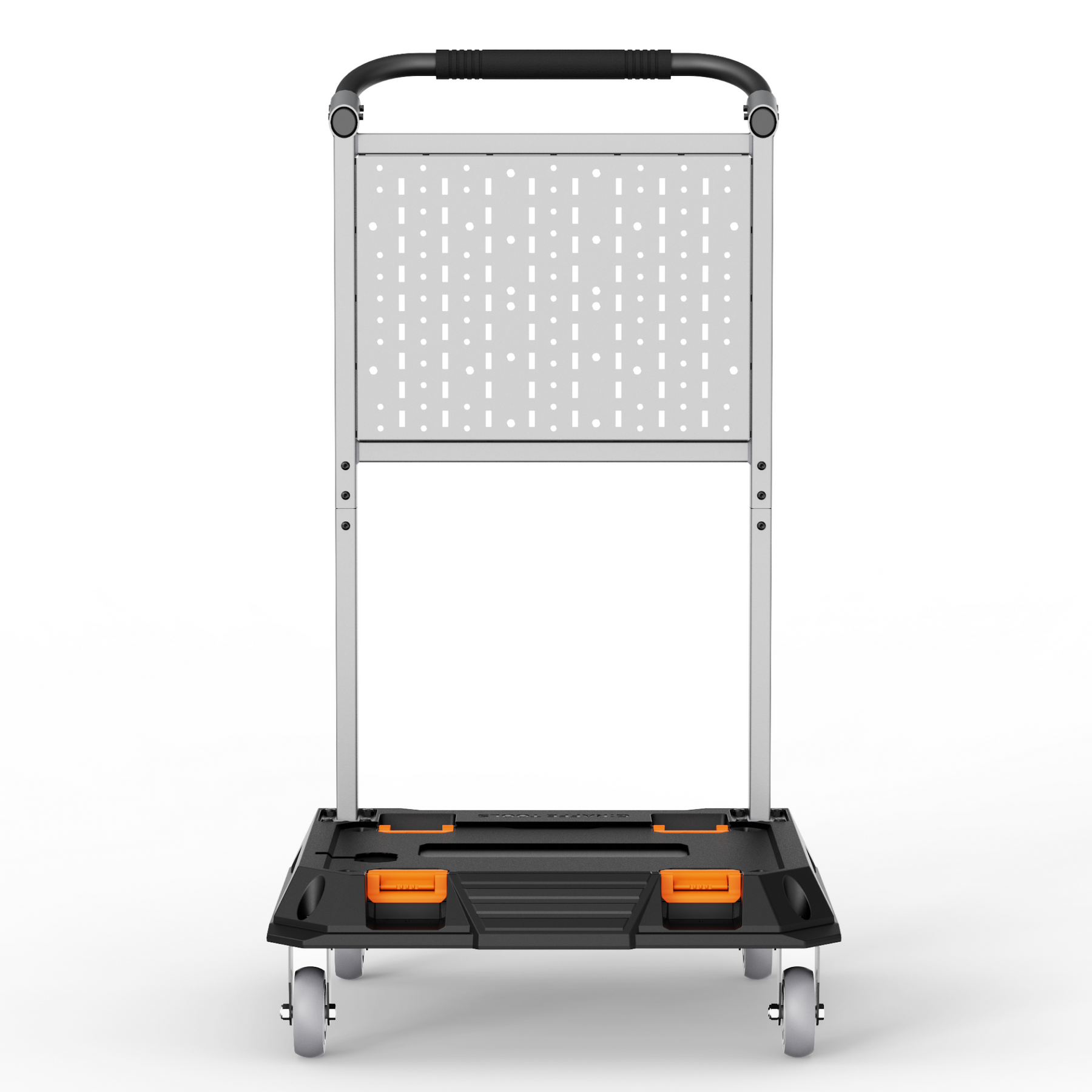 Giraffe Tools Heavy Duty Rolling Utility Cart Features: a heavy-duty frame, customizable pegboard, spacious storage platform, and four caster wheels.