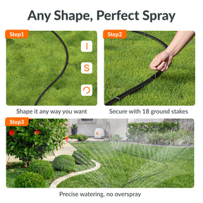 Giraffe Tools Ground-Mounted Retractable Irrigation Hose Reel-5/8 in-79ft Features flexible hose shaping with 18 ground stakes for precise lawn watering.