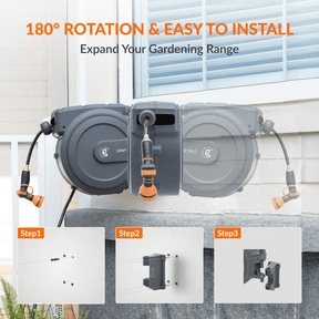 Outsunny Retractable Hose Reel 5/8 x 66ft w/ 8 Pattern Nozzle, Any Length  Lock, Auto Rewind Slow Return System and 180° Swivel Wall Mounted Bracket :  : Patio, Lawn & Garden