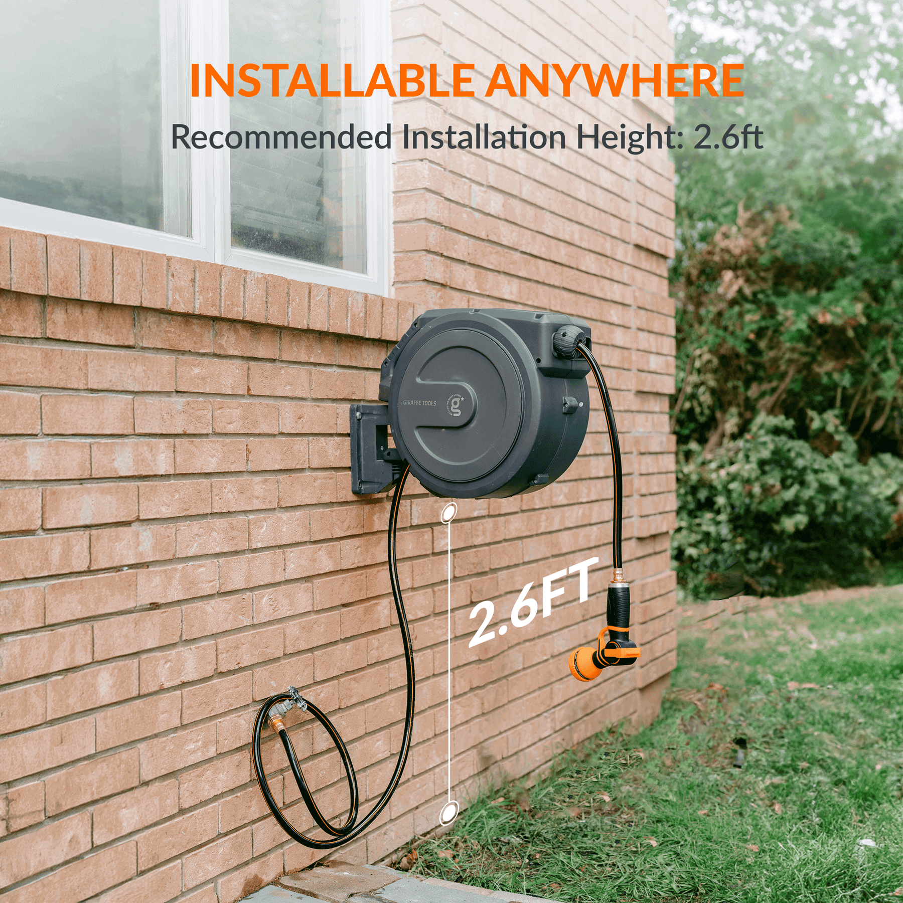 Giraffe Tools Retractable Garden Hose Reel with 1/2in-130ft Hose Giraffe Tools Retractable Garden Hose Reel with 1/2in-130ft Hose