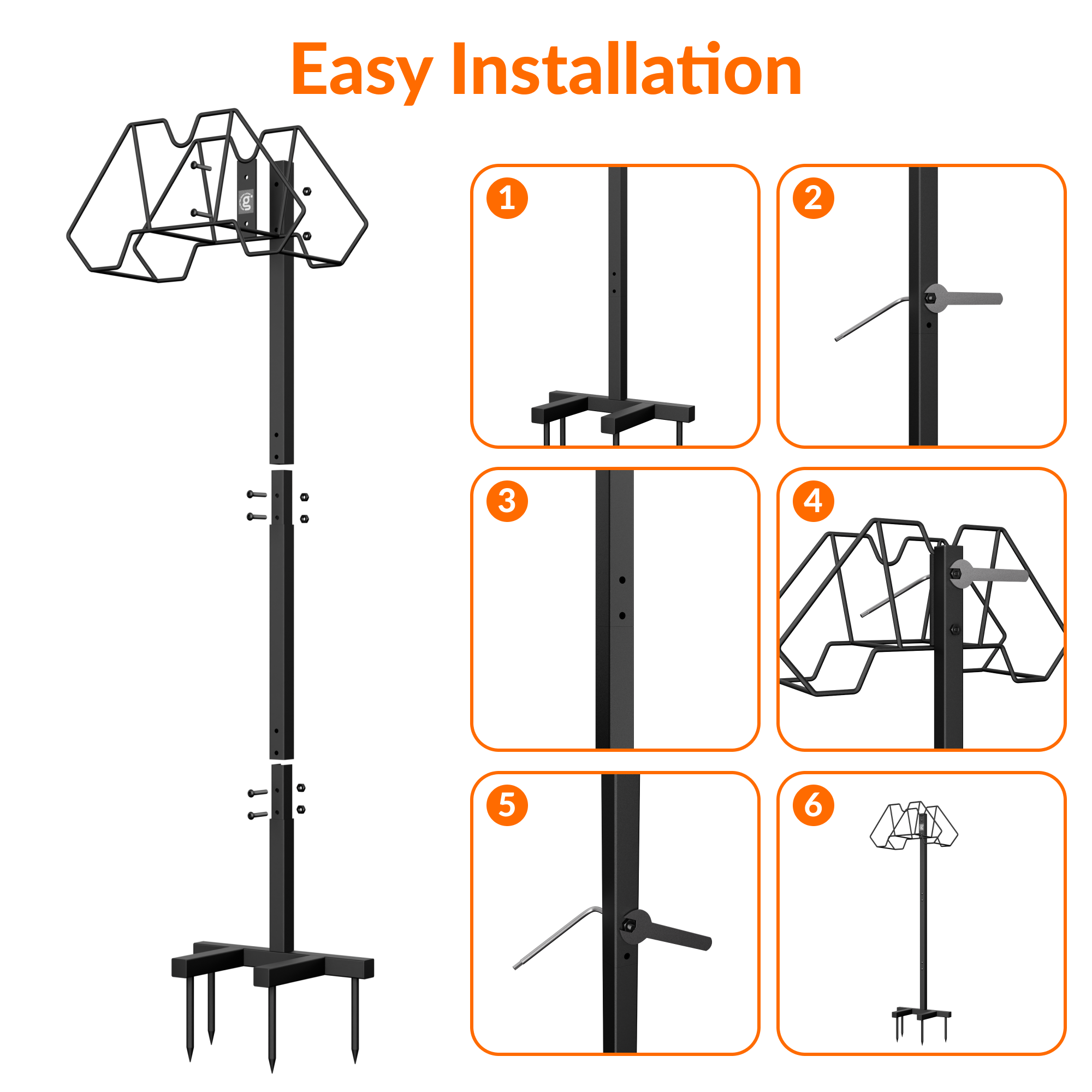 Giraffe Tools Garden Hose Holder Features easy installation steps for quick outdoor hose holder setup.