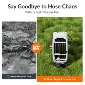 Giraffe Tools Ground-Mounted Retractable Irrigation Hose Reel-5/8 in-79ft Features tangle-free retraction for neat hose storage without hose chaos.