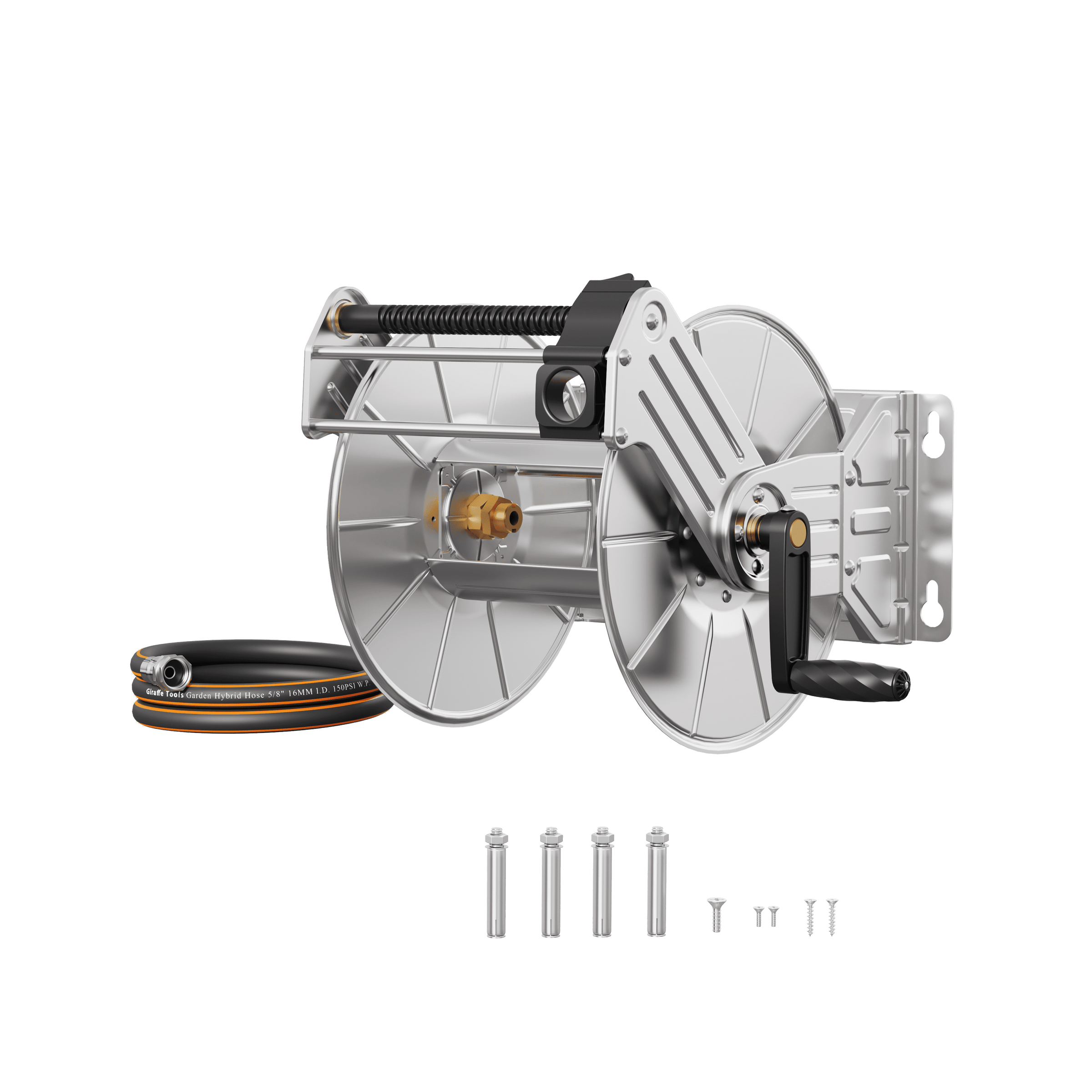 Wall-Mount Hose Reel with 6Ft. Lead-In Hose - Holds 5/8In. X 150Ft. Hose