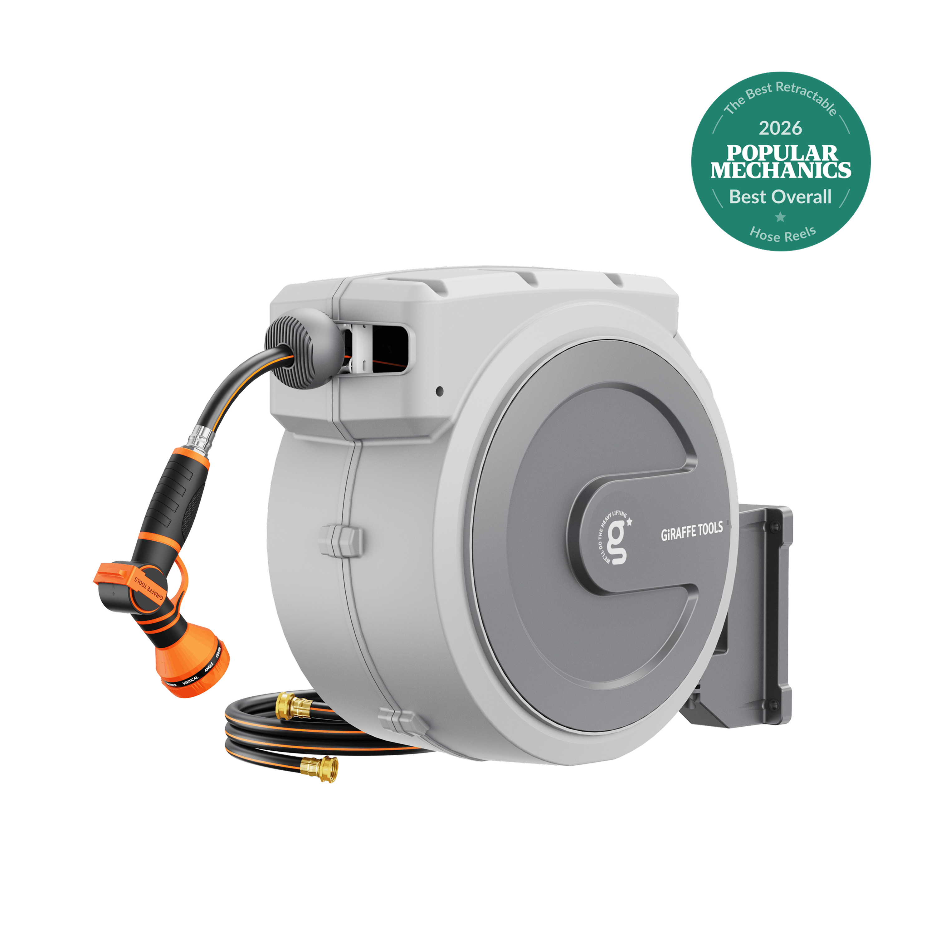 Retractable Garden Hose Reel-5/8in-90ft-Light Grey Features