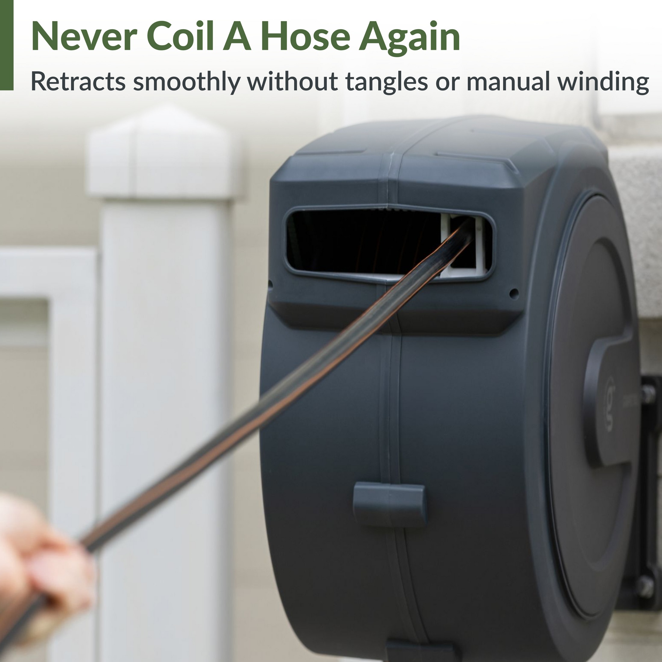 Giraffe Tools Retractable Garden Hose Reel-5/8in-90ft Features smooth hose retraction without tangles or manual winding.