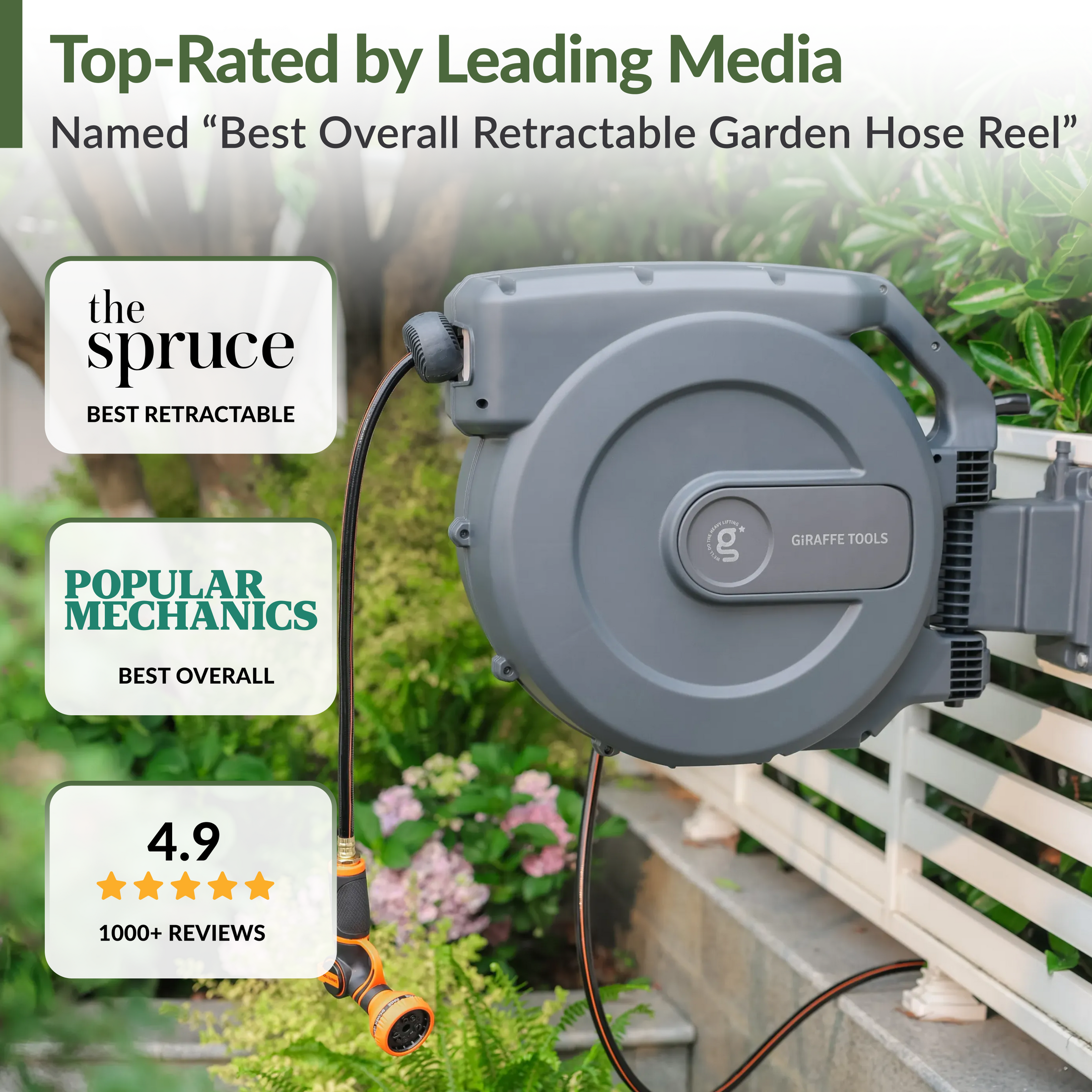 Giraffe Tools Retractable Garden Hose Reel-1/2in-155ft Features top-rated media recognition and customer reviews.