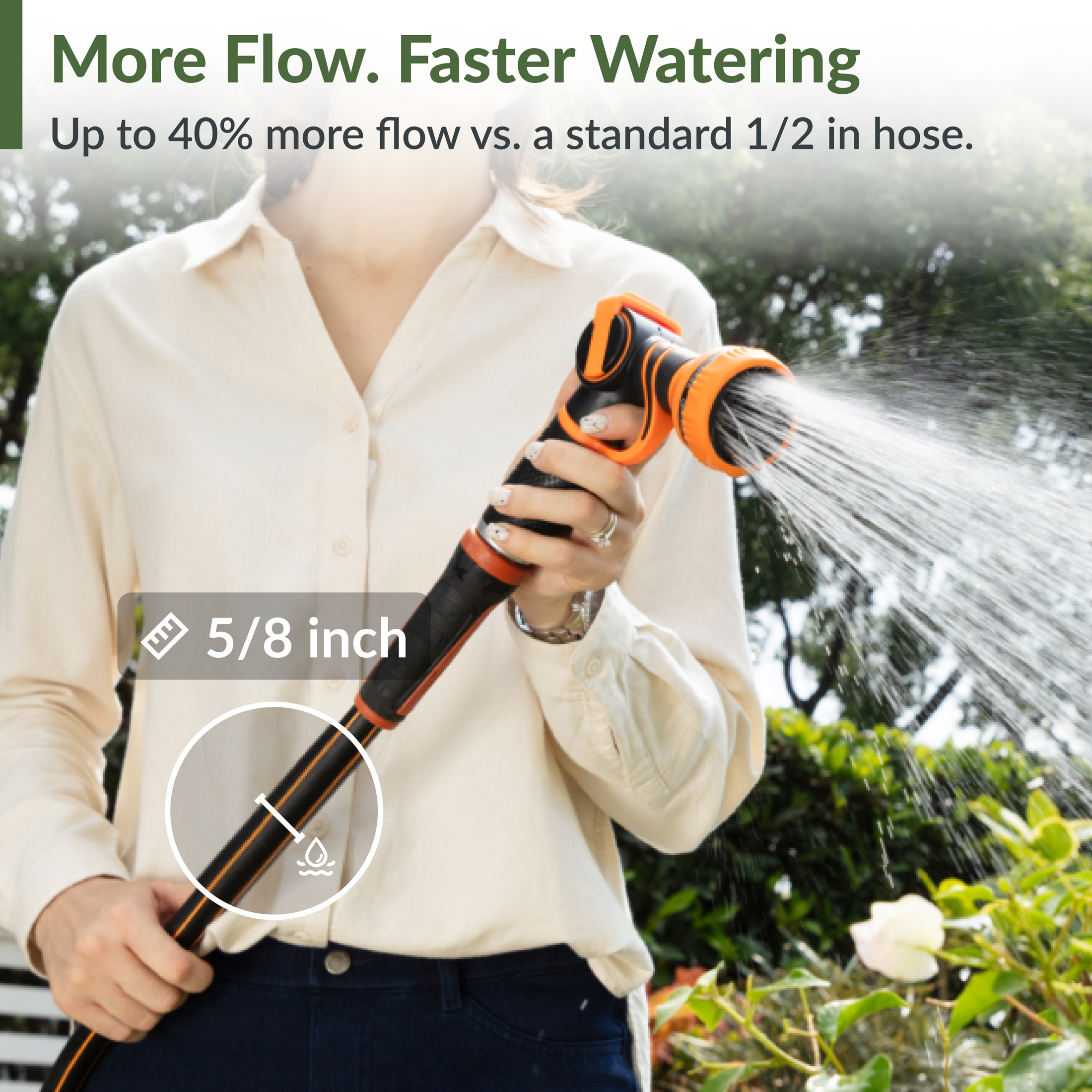 Giraffe Tools Retractable Garden Hose Reel-5/8 in-65ft Features a 5/8 inch hose with up to 40% more flow for faster watering.
