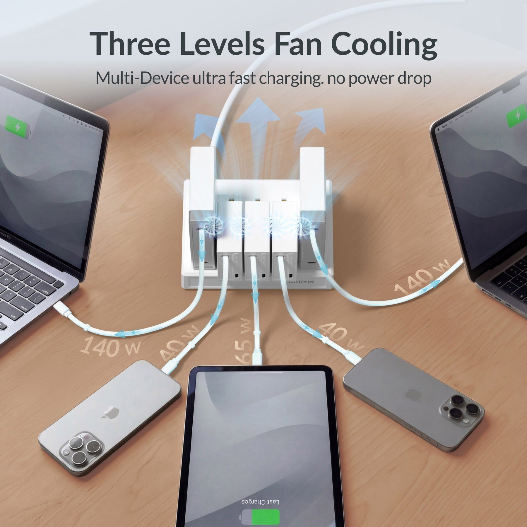 GITRYIN Modular Charging Station with Smart Cooling Fan White Features