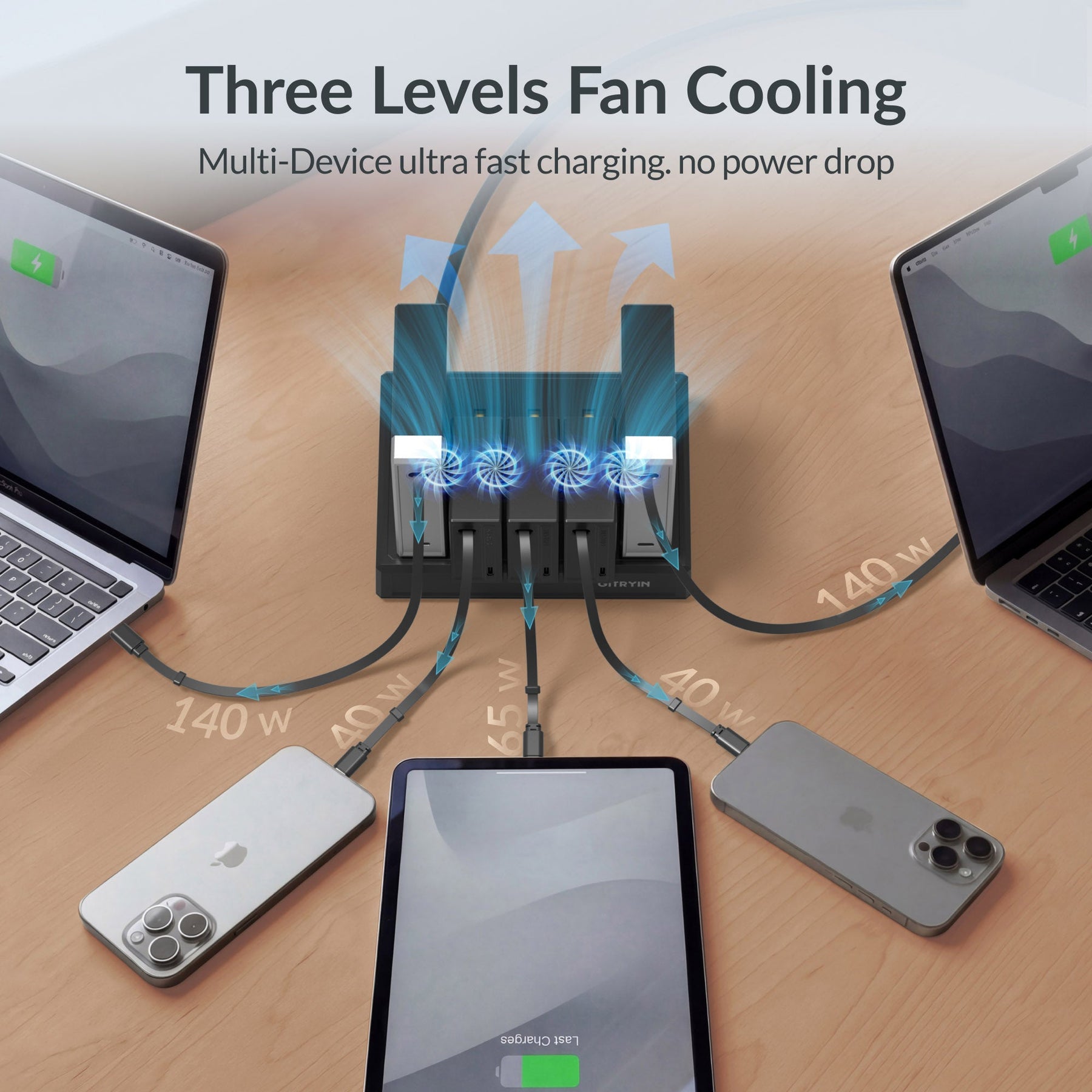 GITRYIN Modular Charging Station with Smart Cooling Fan Black Features