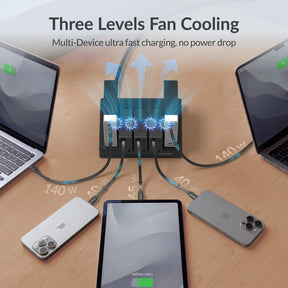 GITRYIN Modular Charging Station with Smart Cooling Fan Black Features