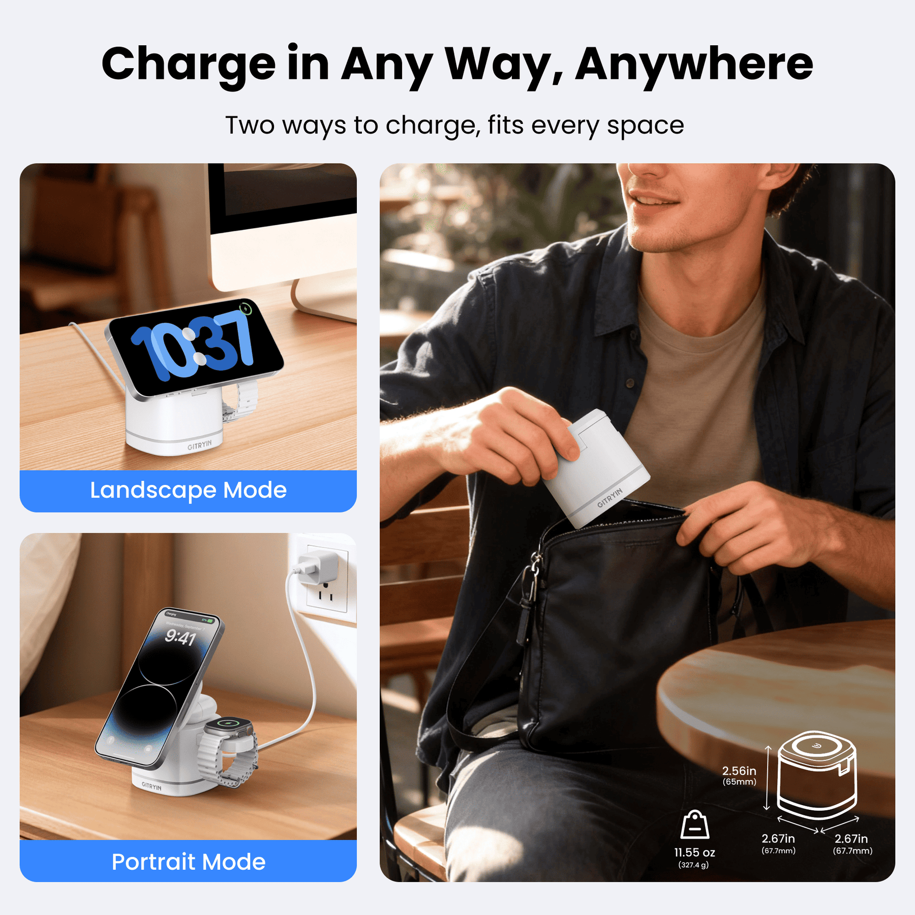 Gitryin Magnetic 3-in-1 Wireless Charging Station for 3C Devices