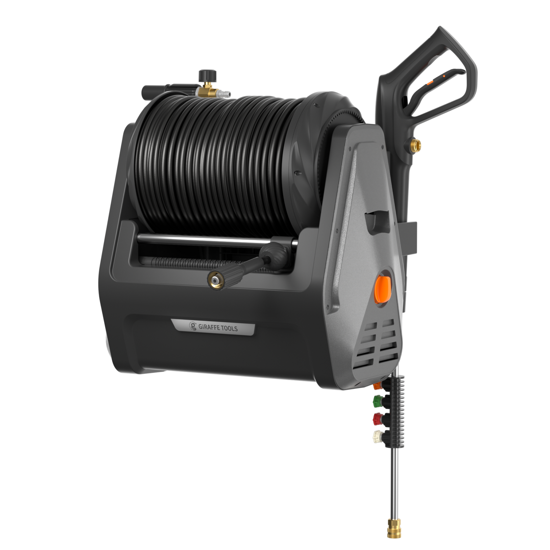 Giraffe Tools Grandfalls Pressure Washer Plus, Electric Wall Mount Power  Washer with 100FT Retractable Hose, 2200PSI, 2.4GPM, 4 Nozzles, Foam  Cannon