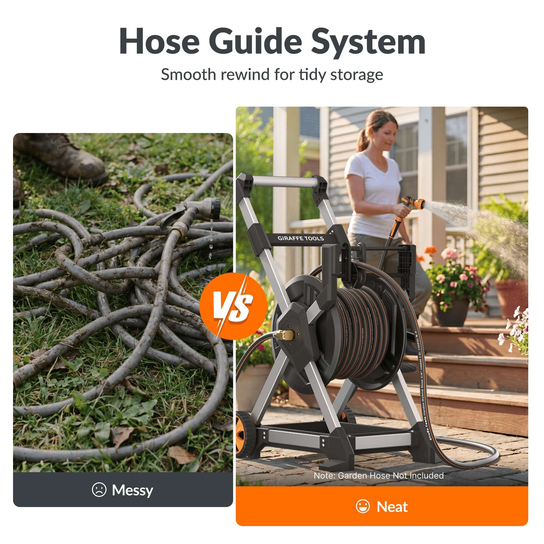 Garden Hose Reel Cart with Tool Tray