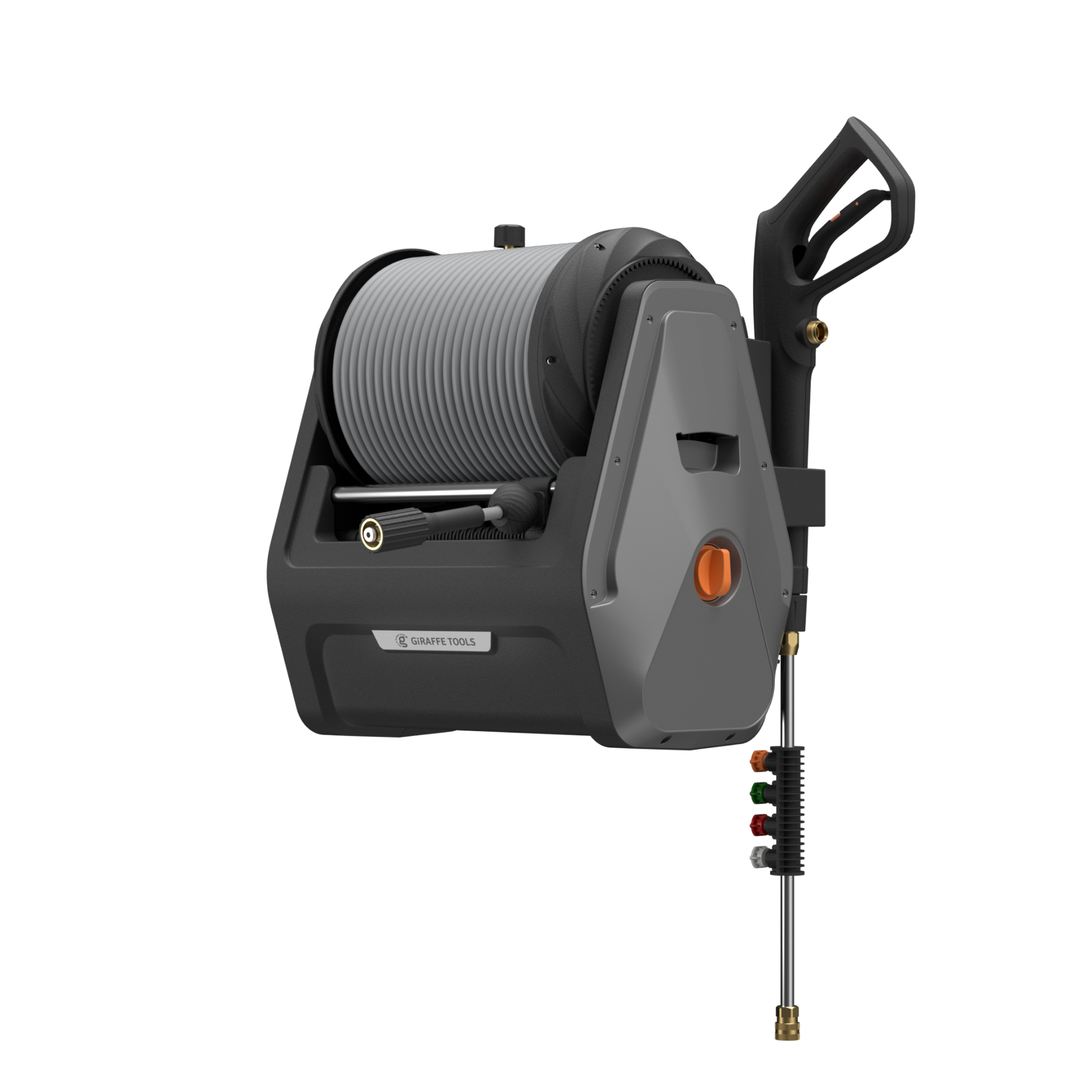 Giraffe Tools Grandfalls Pressure Washer Plus, Wall Mount Power Washer  Electric with 100FT Retractable Reel, 2200PSI, 2.4GPM, 4 Nozzles, Foam  Cannon