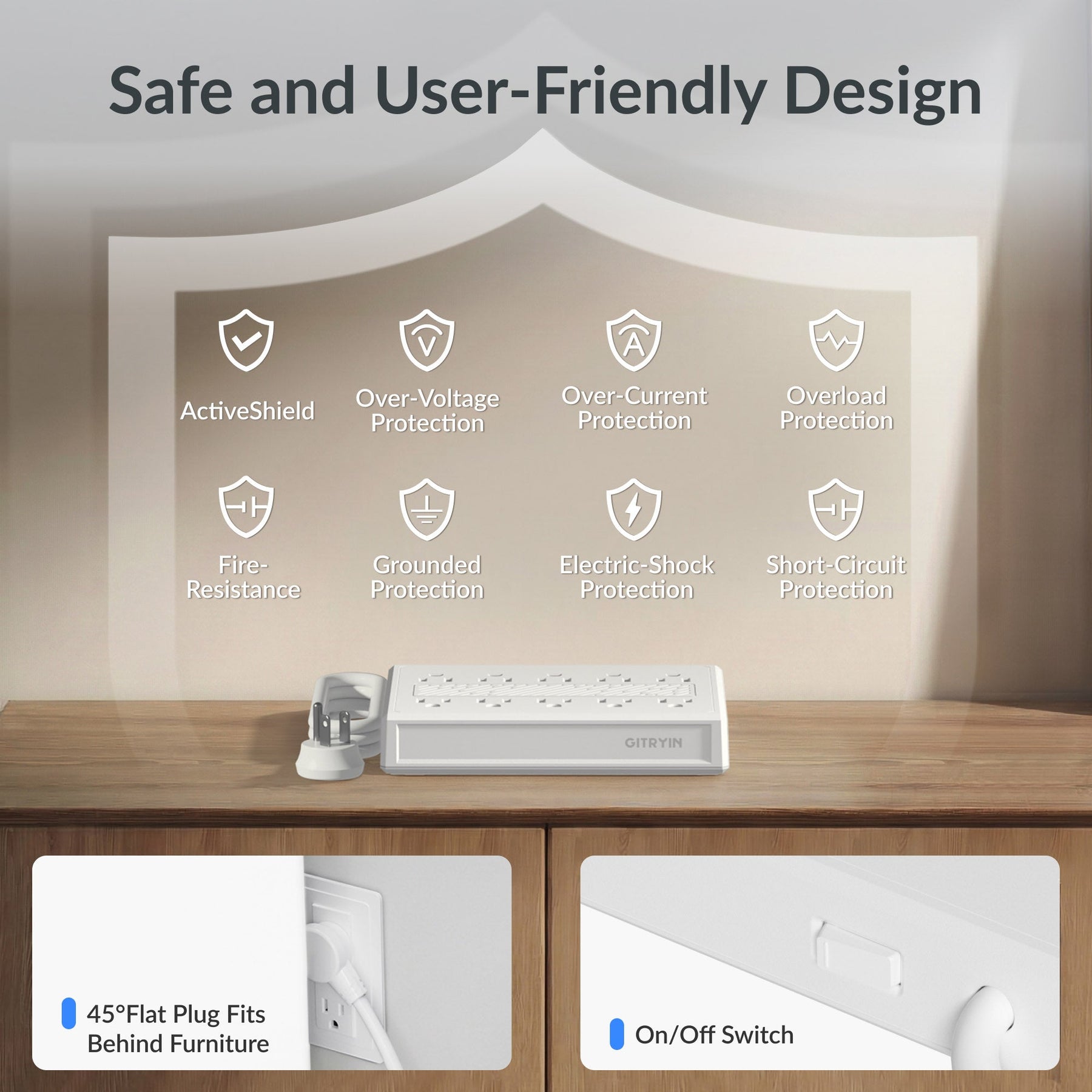 GITRYIN Modular Charging Station with Smart Cooling Fan White Features