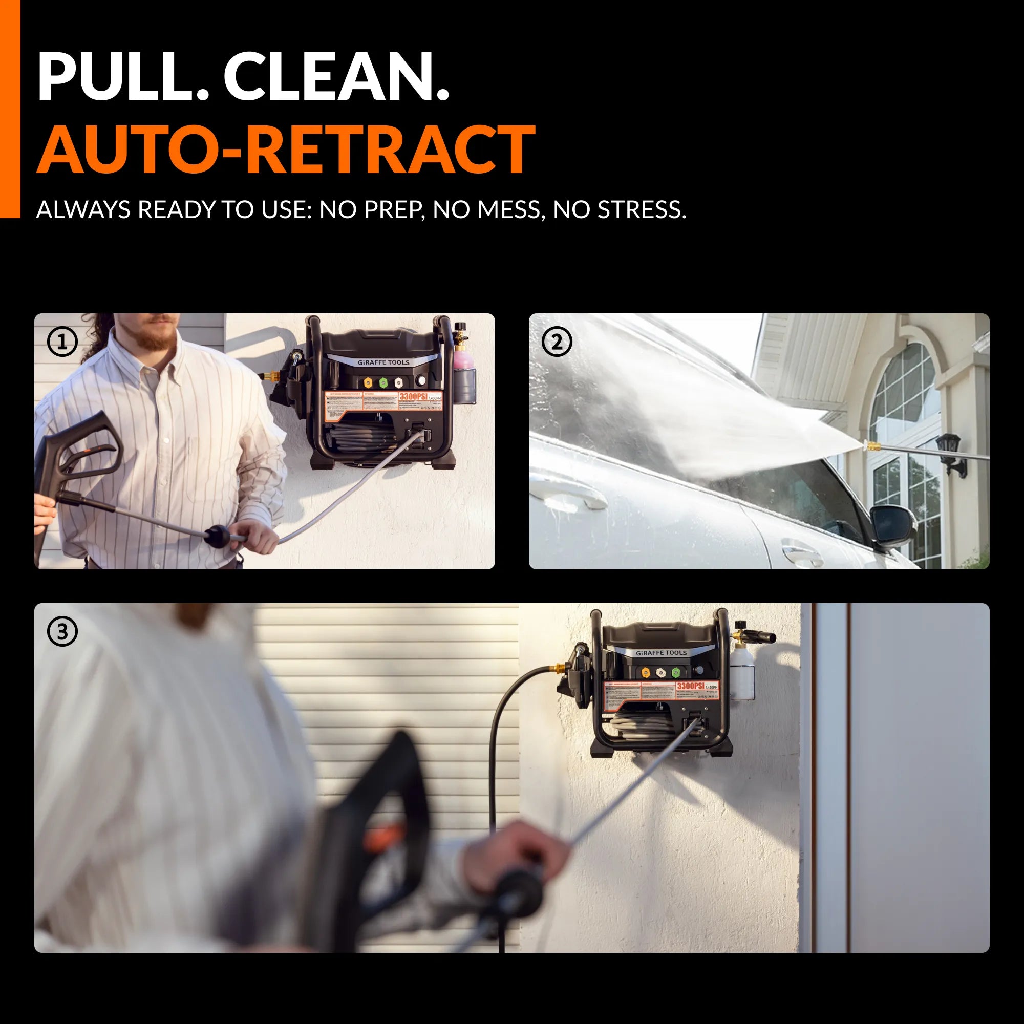 Giraffe Tools Pressure Washer Max Auto Retract Features