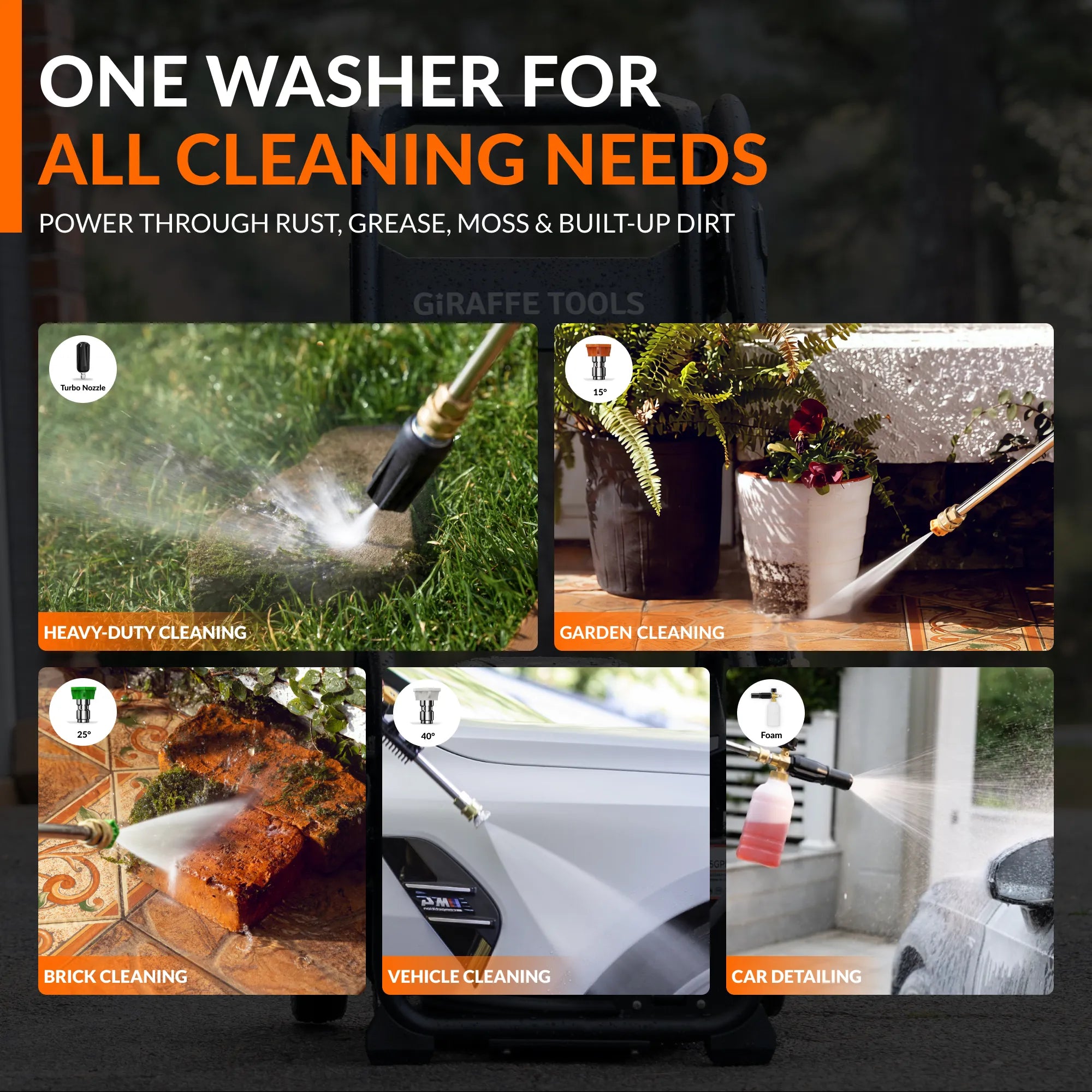 Giraffe Tools Pressure Washer Max Cleaning Application Features
