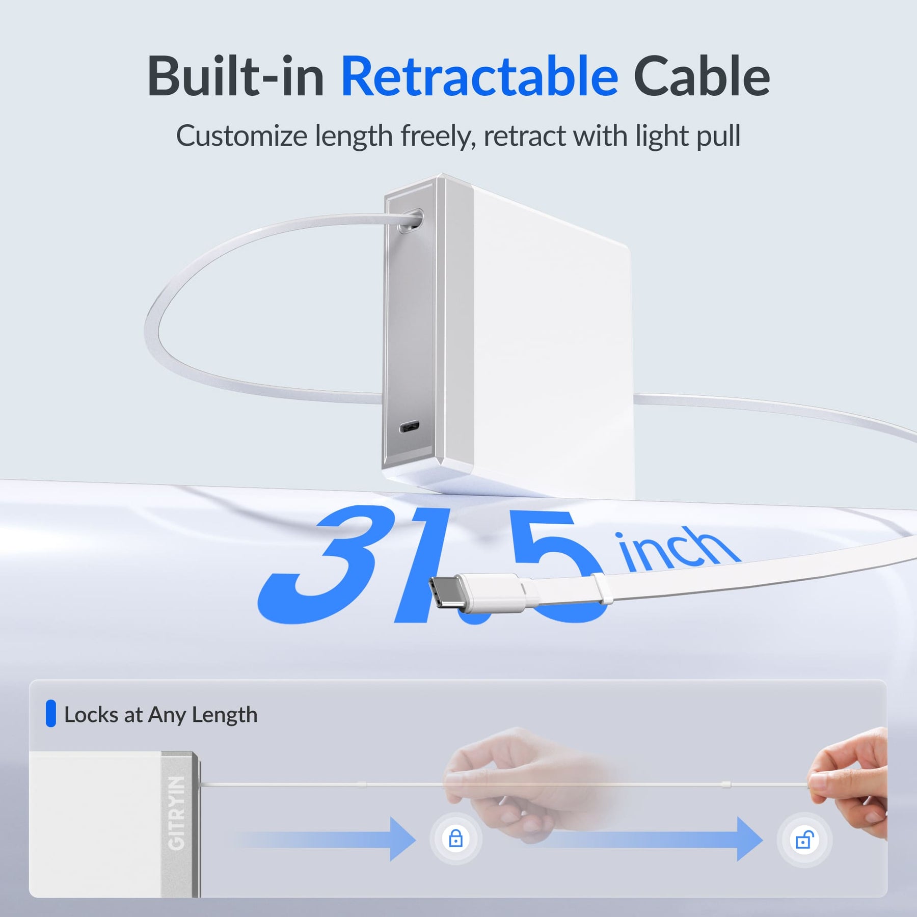 Gitryin Retractable 140W Fast Charger - USB-C Cable