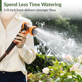 Giraffe Tools 5/8in garden hose reel delivers stronger water flow for lawn and garden watering.