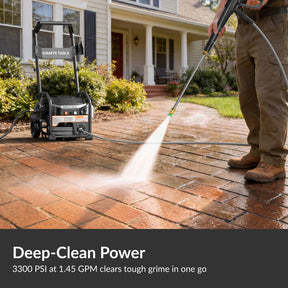 Giraffe Tools Crossfalls Retractable Pressure Washer Max Features – 3300 PSI max pressure with 1.45 GPM flow for deep cleaning