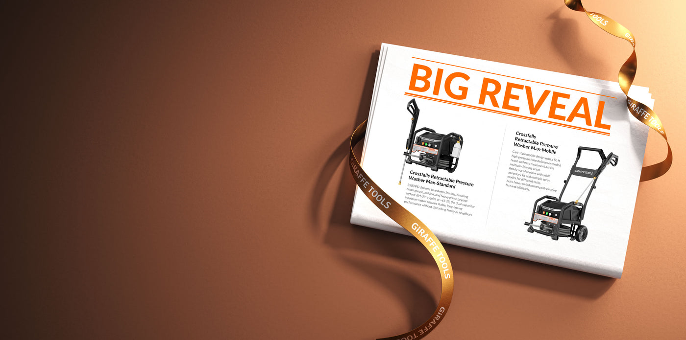 Giraffe Tools Crossfalls Retractable Pressure Washer Max new product launch built for powerful deep cleaning